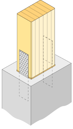 Spikningsplåt på ömse sidor. Fuktskydd mellan limträ och betong